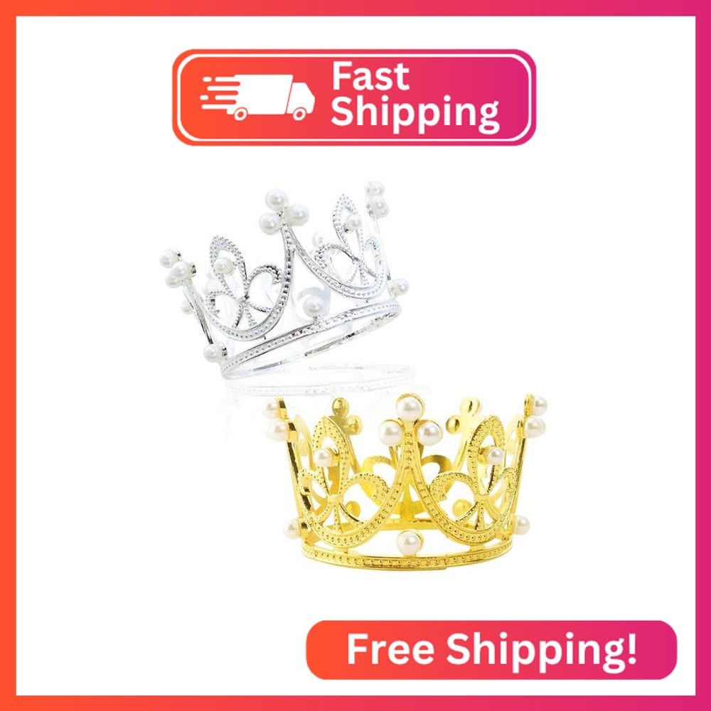 TCOTBE 2-Piece Mini Baby Crowns - Rhinestone Pearls, Princess Round Crowns for B
