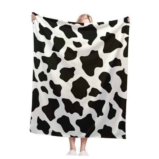 Throw Blanket Soft Warm Flannel Blankets for Living Room Black White Cow Print