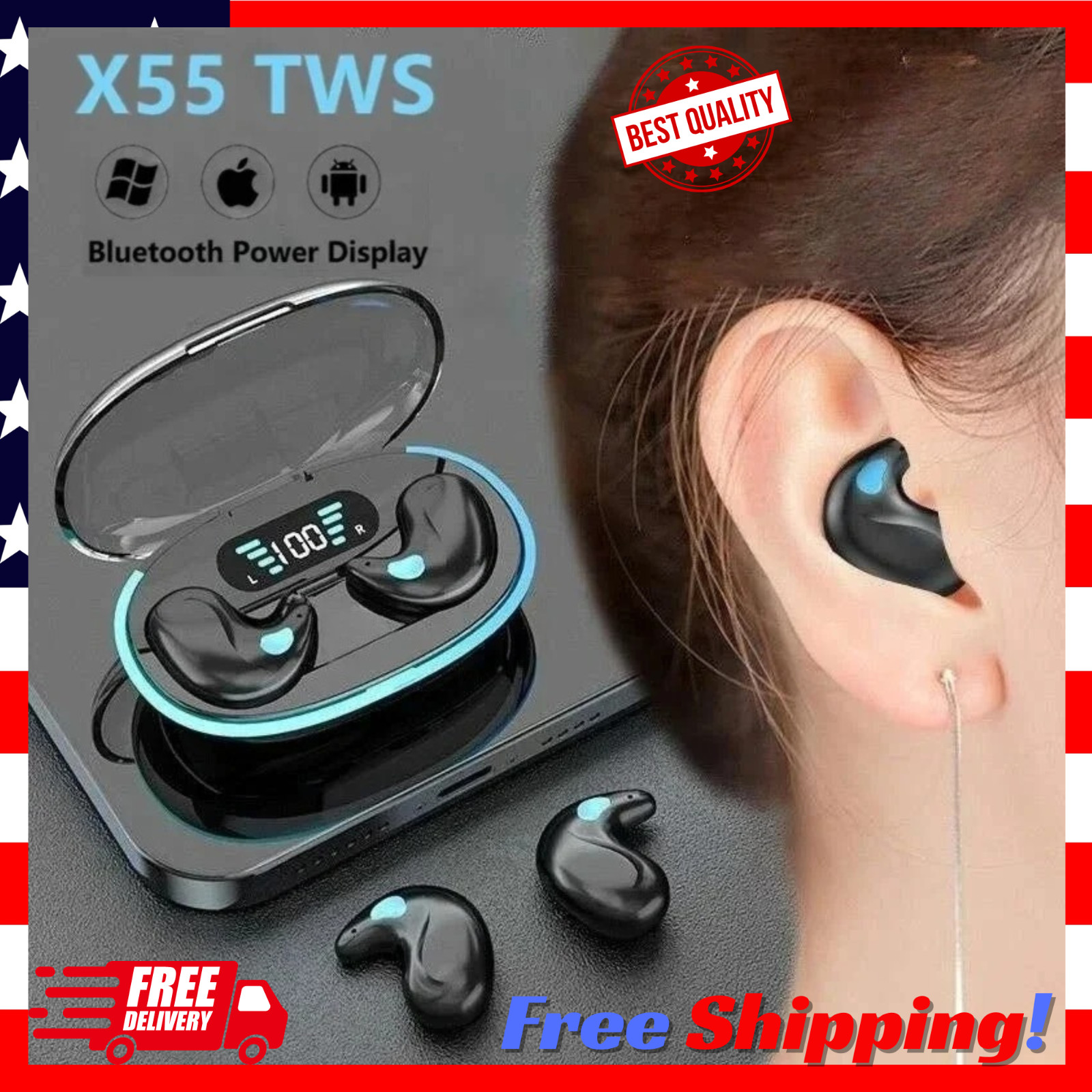 Wireless Bluetooth Earbuds Invisible Sleep Earphones Noise Cancelling TWS USA