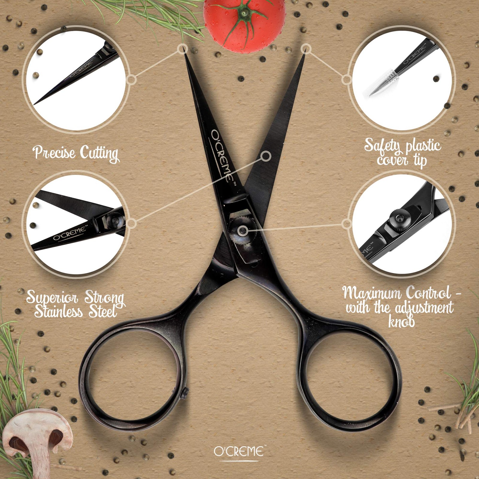 Black Super Sharp Chef Scissors All Stainless Steel Snips Garnishing Tool