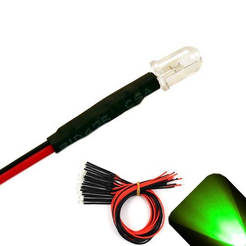 10 x Pre wired 6v 5mm Pure Green LEDs Prewired 6 volt DC LED Light RC 5v 4v 3v