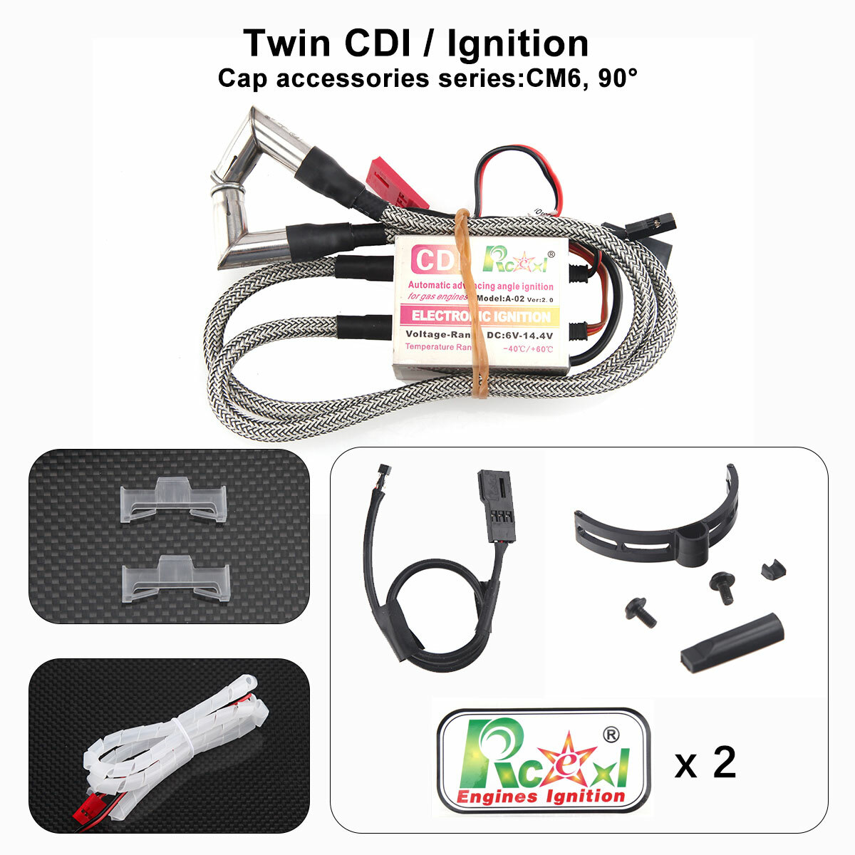 Rcexl Electronic Twin Ignition CDI for NGK ME-8 1/4 -32 90 Degree + Hall Sensor