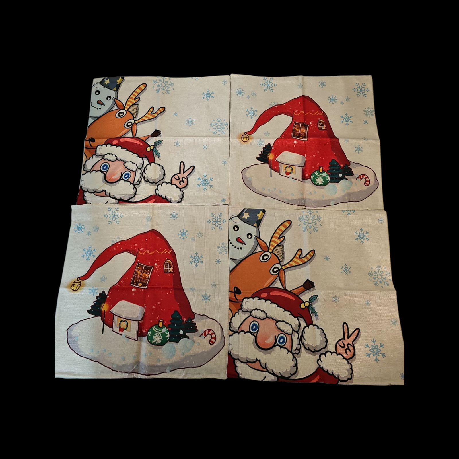 Christmas Pillow Covers Zippered Santa Hat House Rudolph Snowman Set of 4