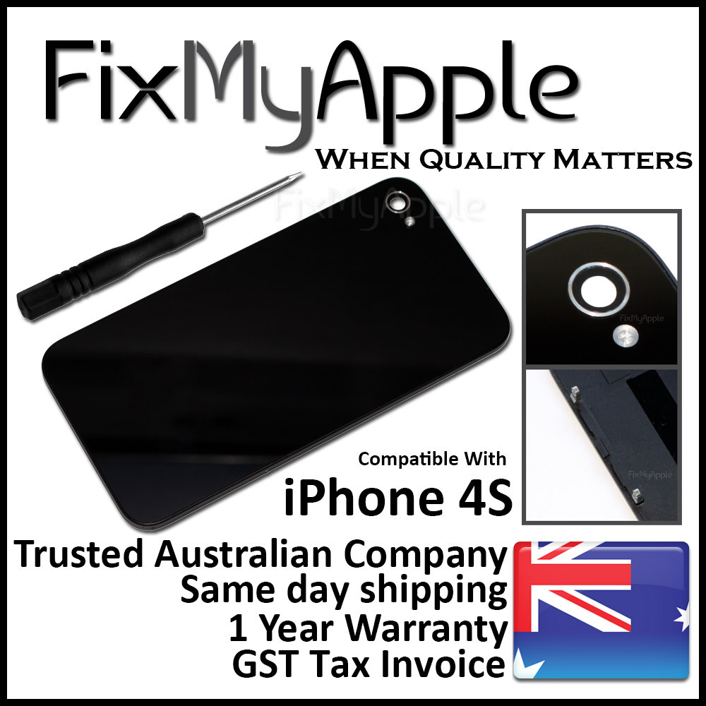 iPhone 4S Black Glass Assembly Battery Back Cover Rear Housing Replacement