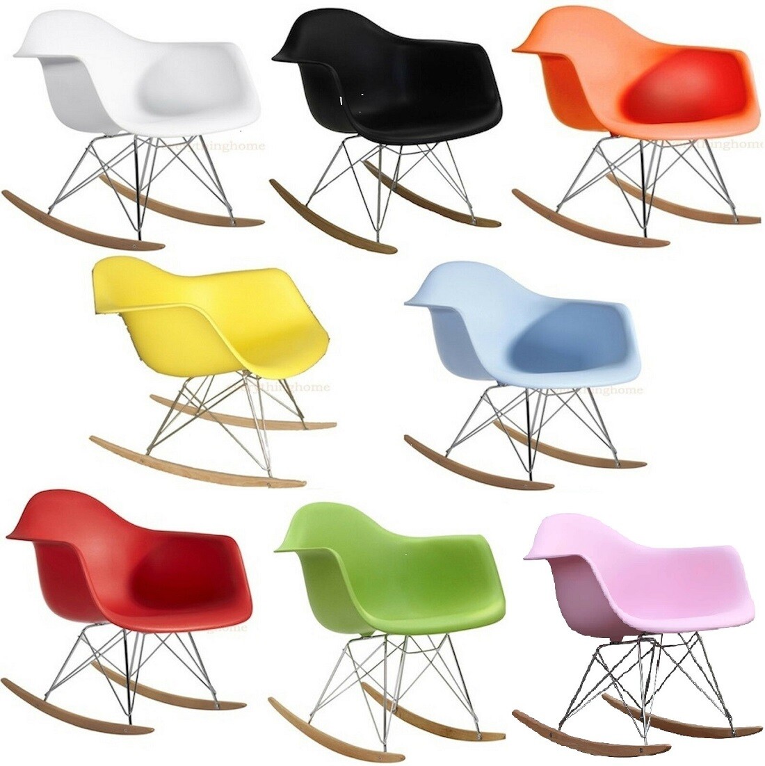 Eiffel Shell Rocker Rocking Chair White Red Orange Blue Pink Yellow Black Green