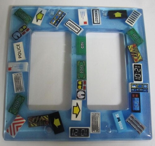LEGO filled Resin Double Panel - Blue w/Decorative Pieces - (1 Piece)