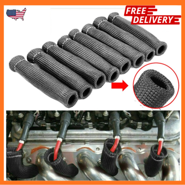 8pcs 2500° 6" Spark Plug Wire Protector Boots Sleeve Heat Shield Cover fits MOST