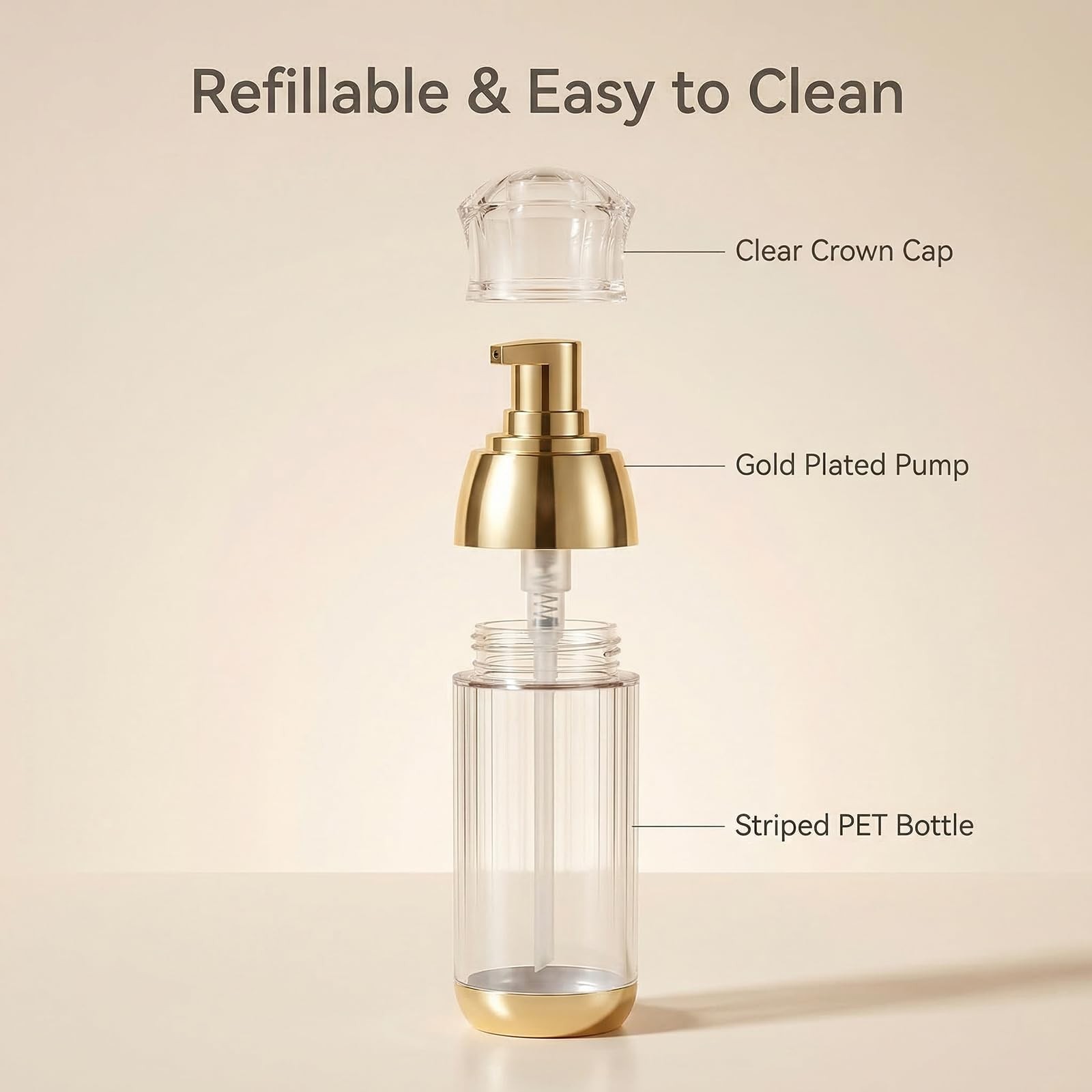 2PCS 30ml 1oz Empty Clear Plastic Foundation Pump Bottles with Gold Pump Head...