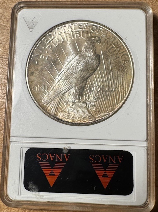 1925-P $1 Peace Silver Dollar ANACS MS 63 Soap Box