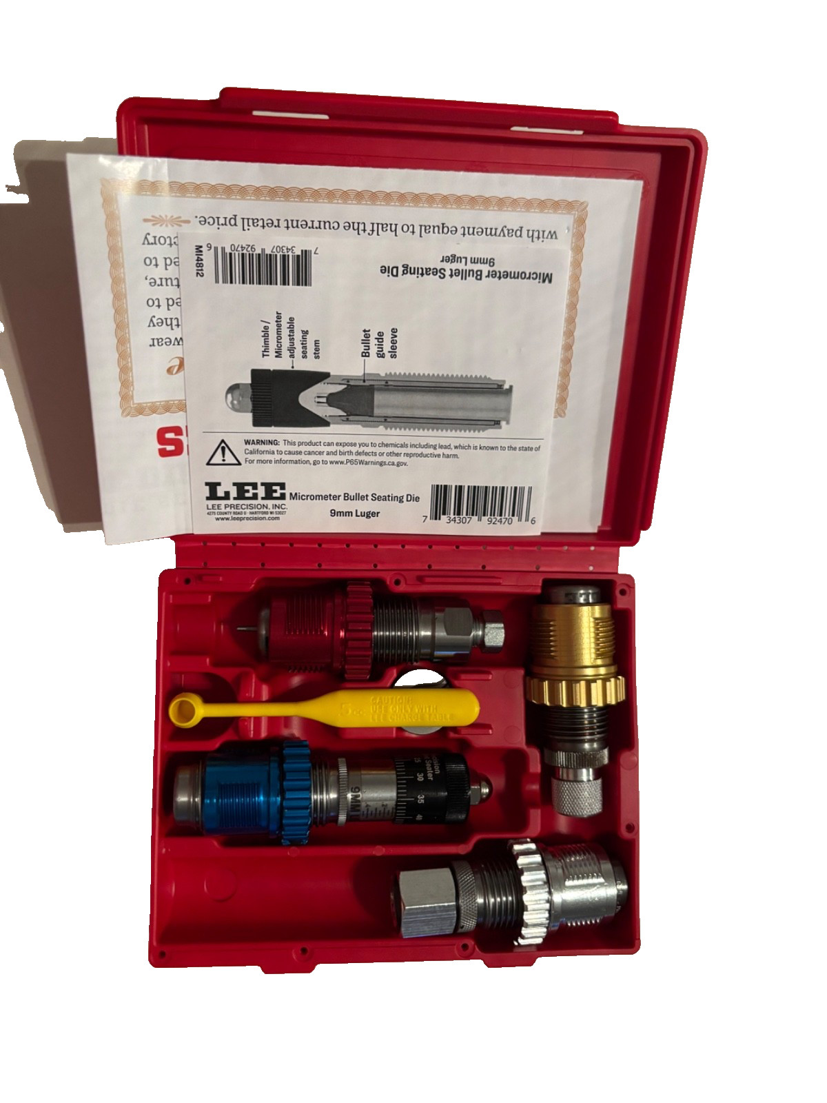 LEE 91934 Micrometer 9mm Luger Breech Lock Deluxe Carbide 4 Die Set Insured Ship