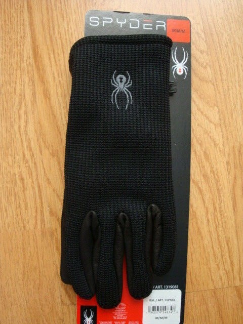 NWT New Men's Spyder Black Leather Palm Stretchable Gloves - Size S,M,L