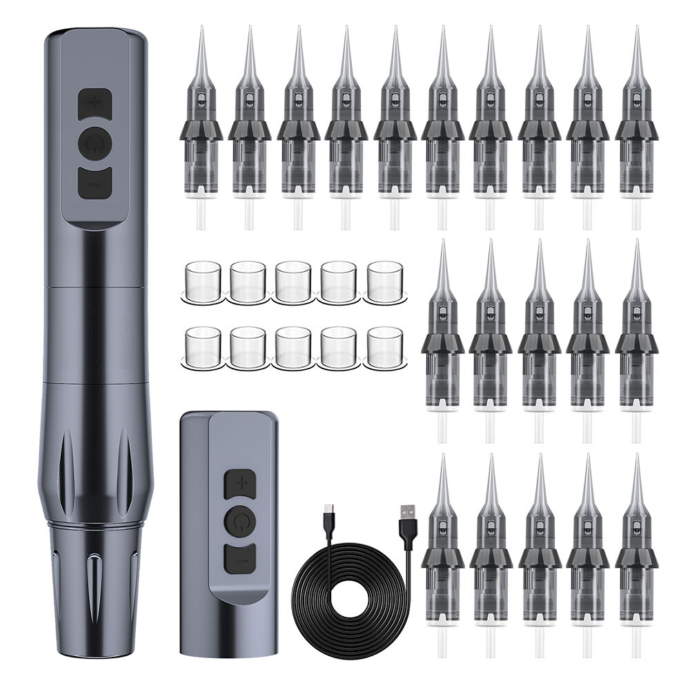 Wireless Tattoo Pen Machine Kit with 2Pcs Batteries 20pcs Cartridge Needles