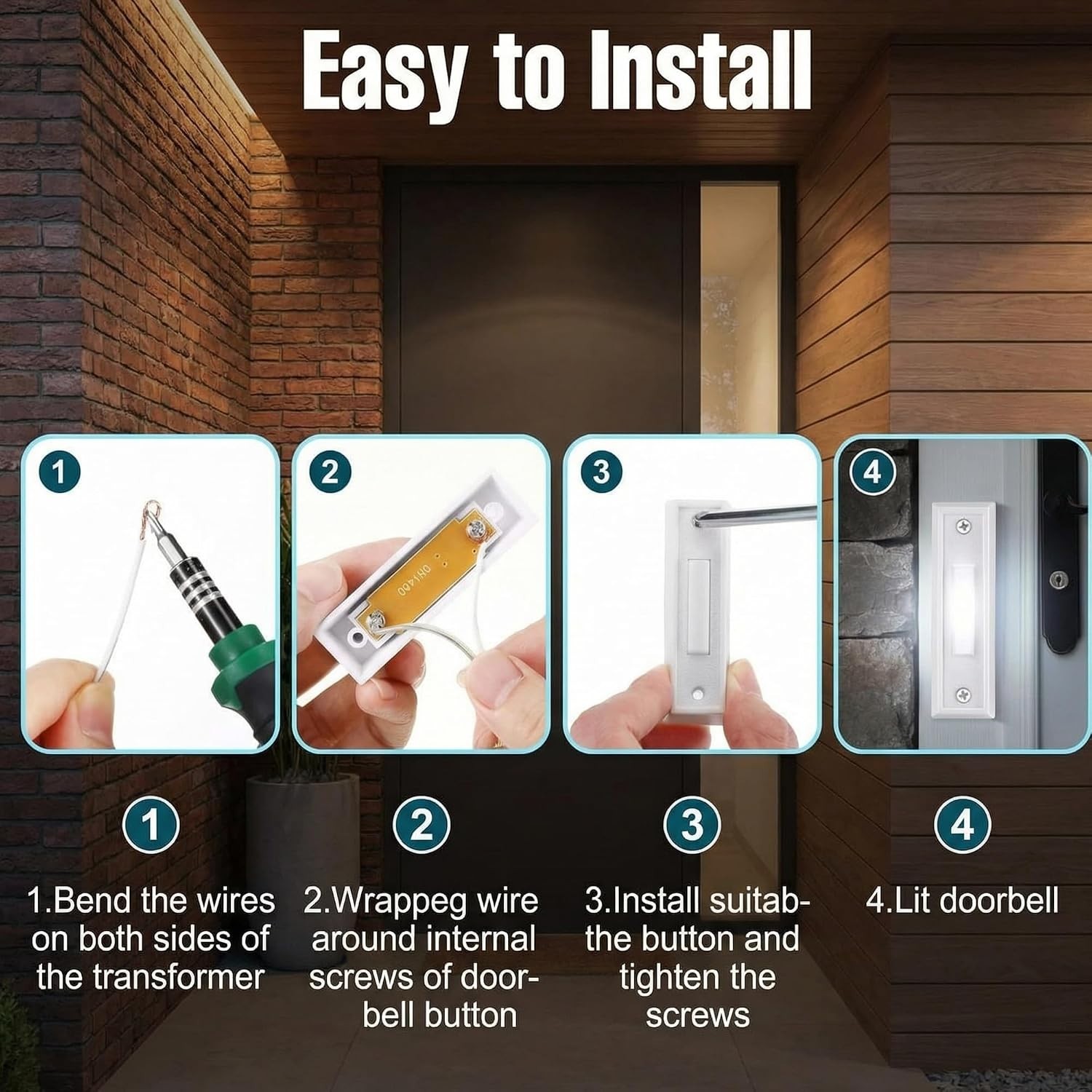 Lighted Push Button Doorbell - Energy-Saving Wired Solution (Pack of 2)