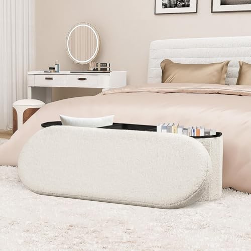 Storage Ottoman Bench Tufted Oval Ottomans Bench Foot 43"D x 15"W x 15"H White