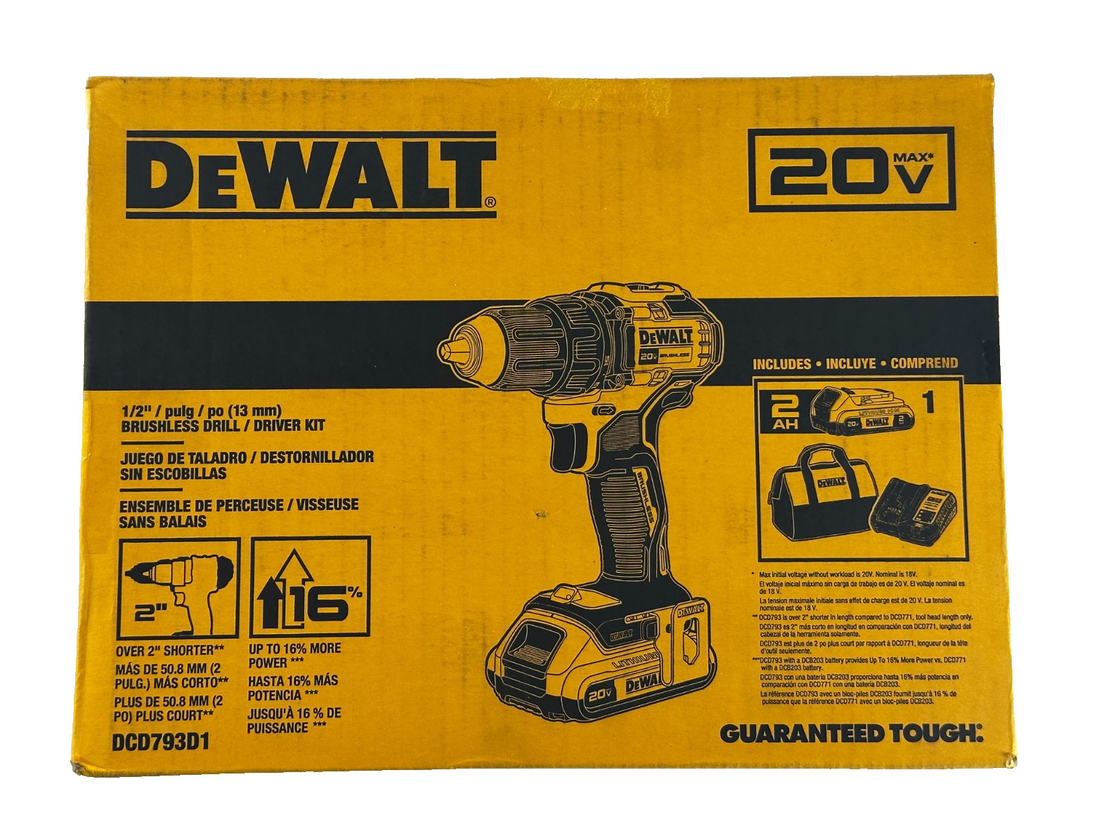DEWALT DCD793D1 20V MAX XR Brushless Compact 1/2" Drill Driver Kit Li-Ion