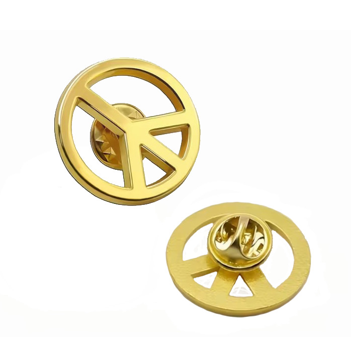 PEACE Pin Gold Pin Golden Peace Badge Pin Button Emblem Lapel