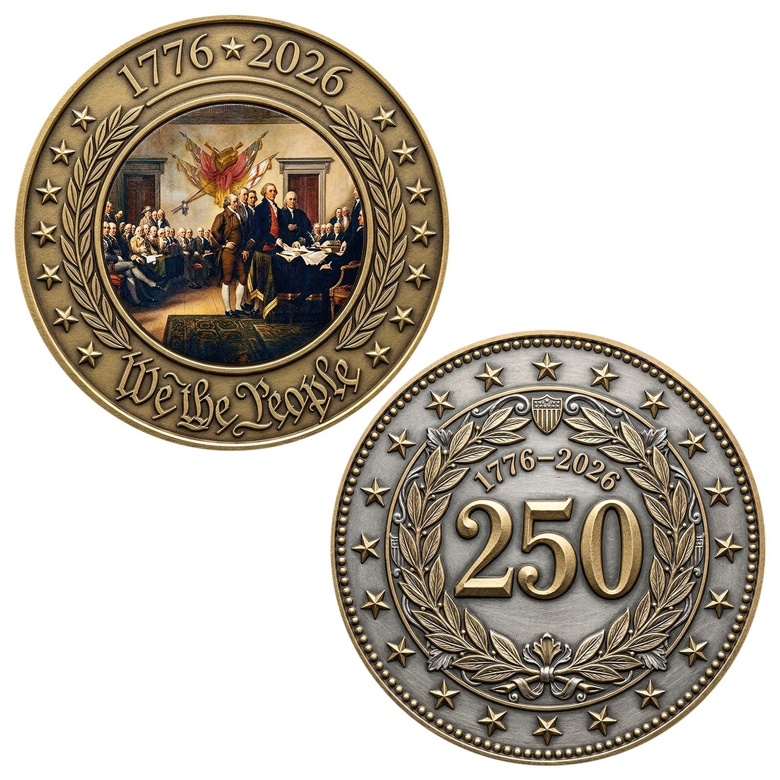 Celebrating America 250 Years Metal Commemorative Coin We The People 1776-2026
