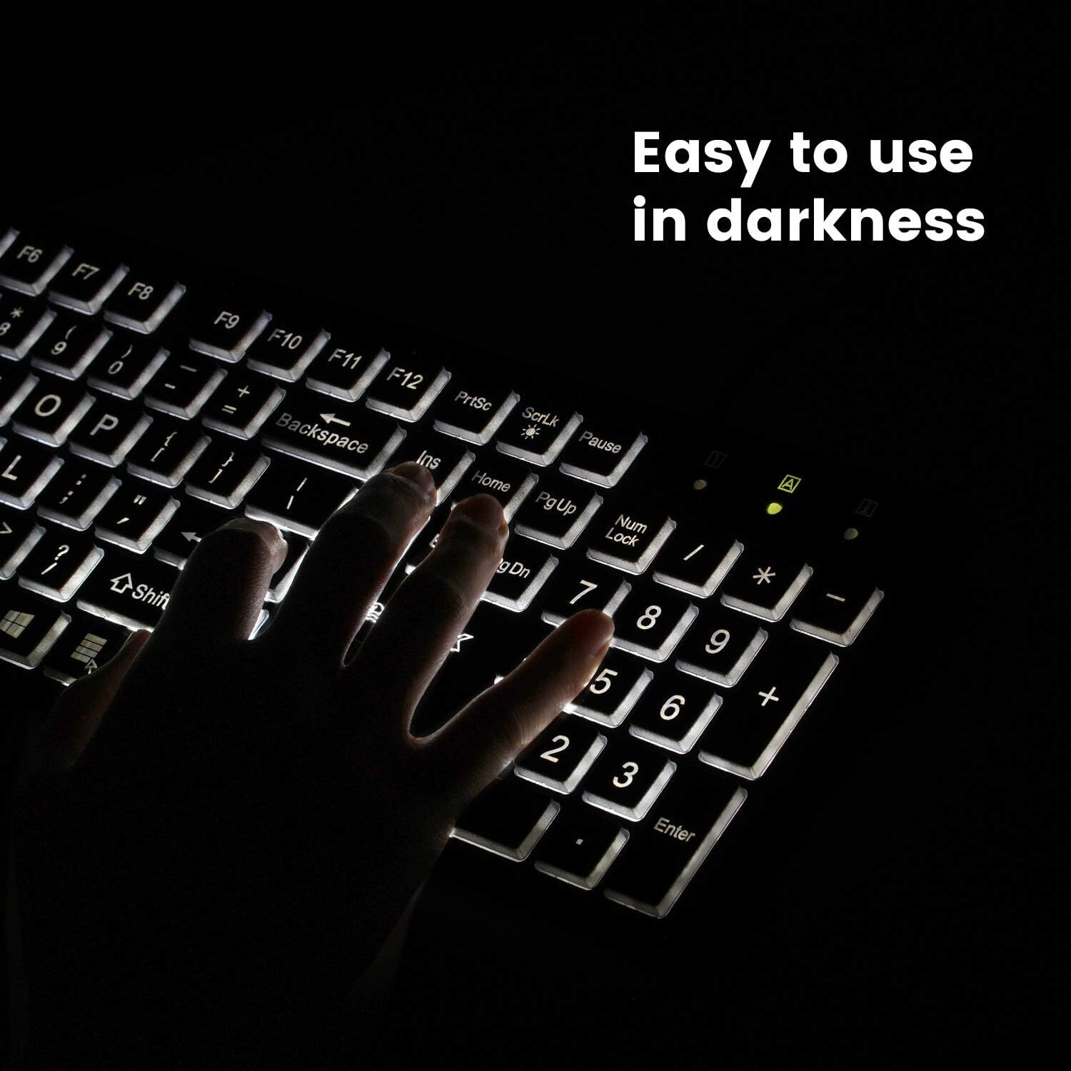 Large Print Letters Computer Keyboard LED Lighted White Backlit Full Size Key