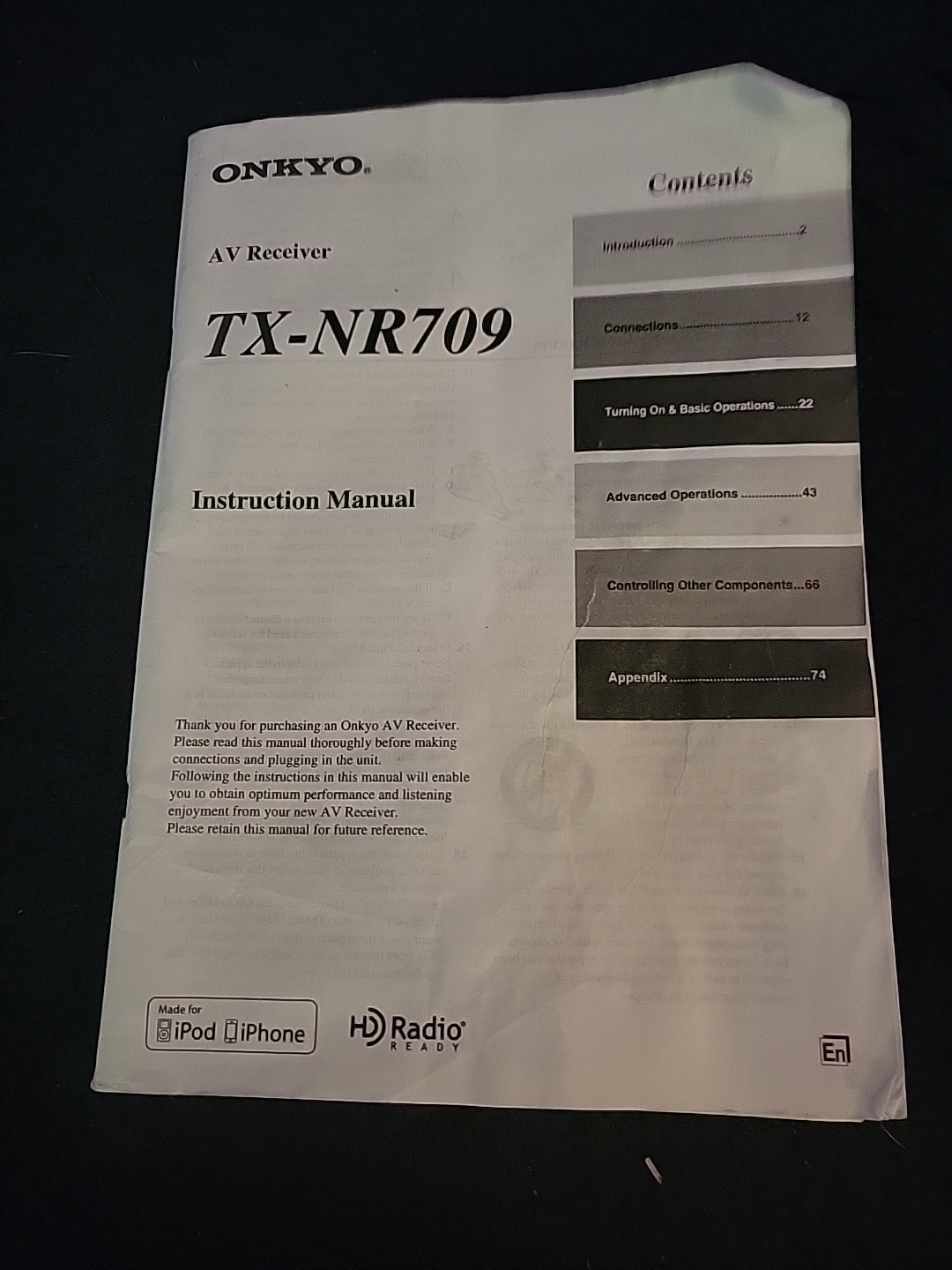 ONKYO AV RECEIVER MODEL TX-NR709