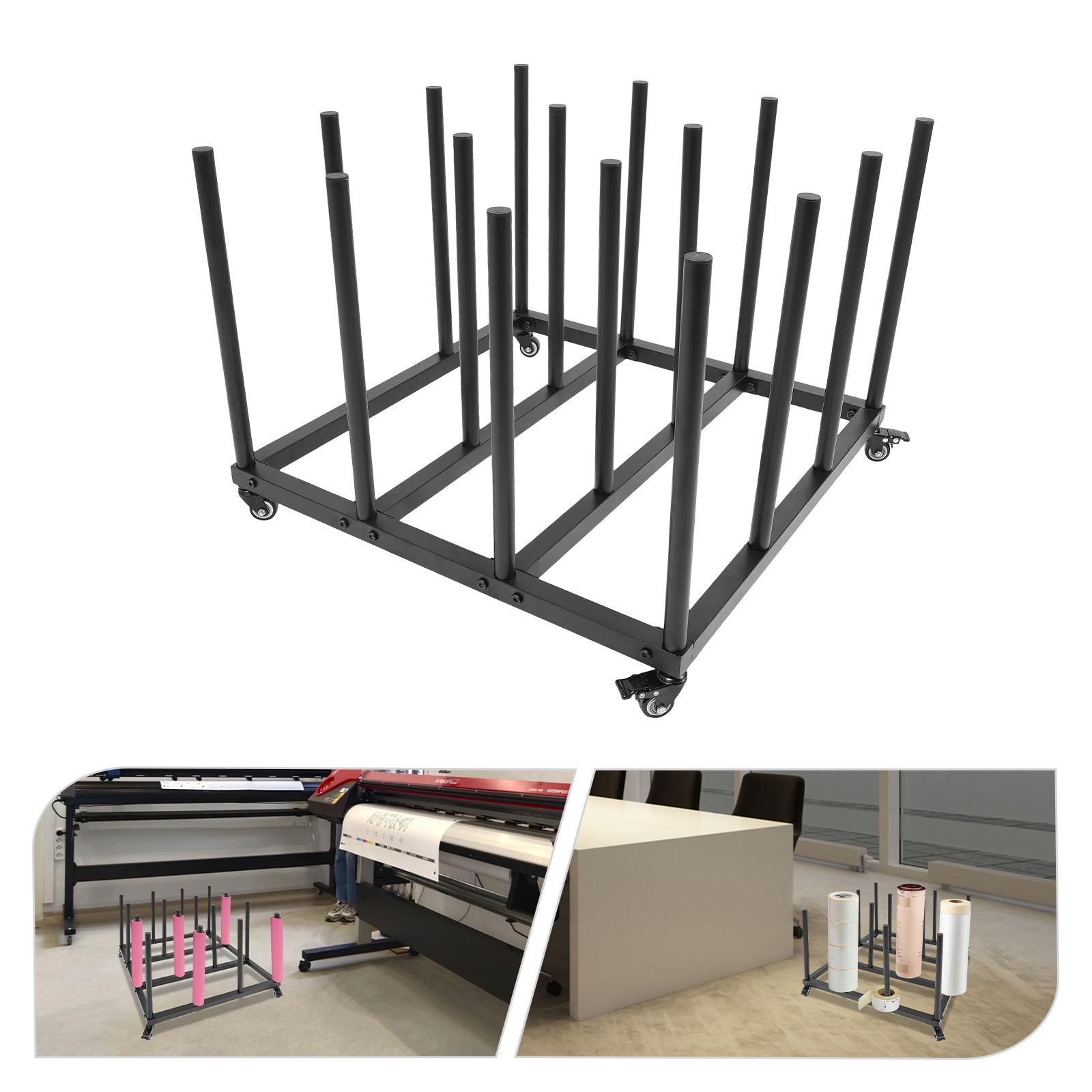 Mobile Storage Stand with 16 Rolls Capacity, File Roll Storage Cart