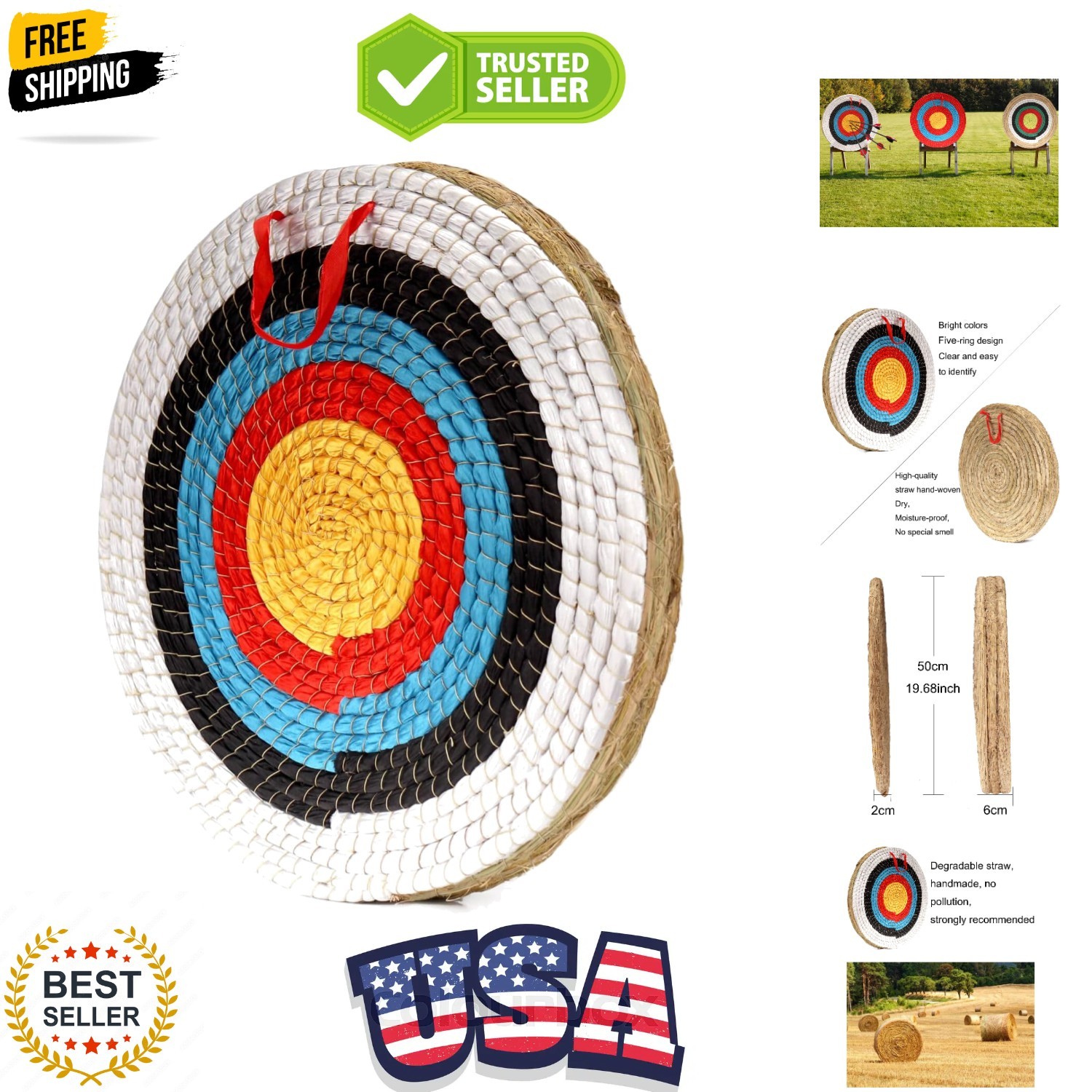 Archery Targets Traditional Solid Straw Round Archery Target Shooting Bow Col...
