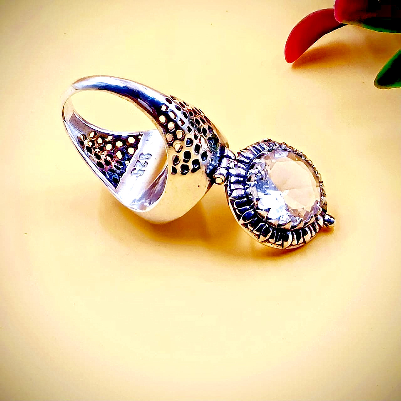Handmde White Topaz Poison Ring | Handmade 925 Sterling Silver Box Ring