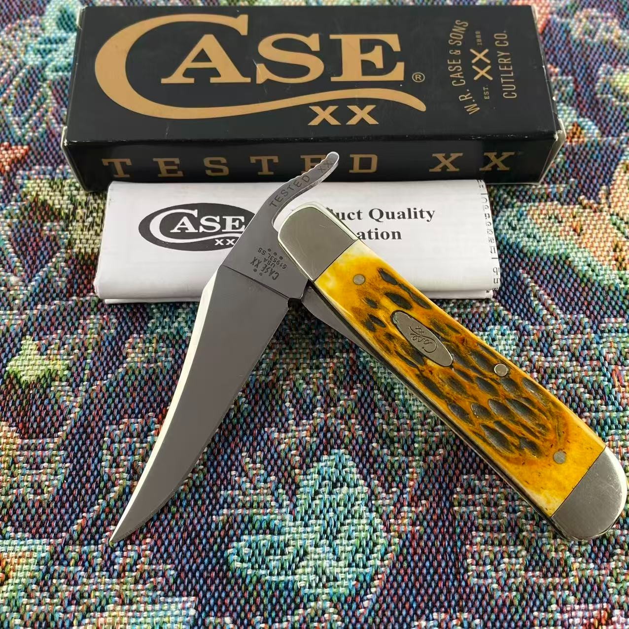 Case xx Knife RussLock Amber Bone Handle Folding Pocket Knife 00260