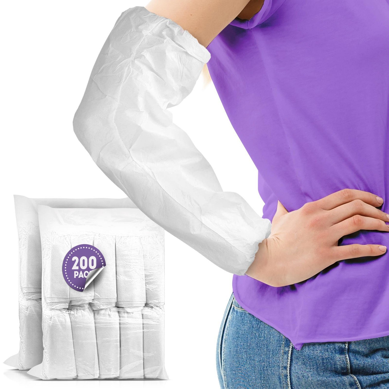 White Disposable Arm Sleeves Microporous Elastic 200 Count 21 in 60 gsm