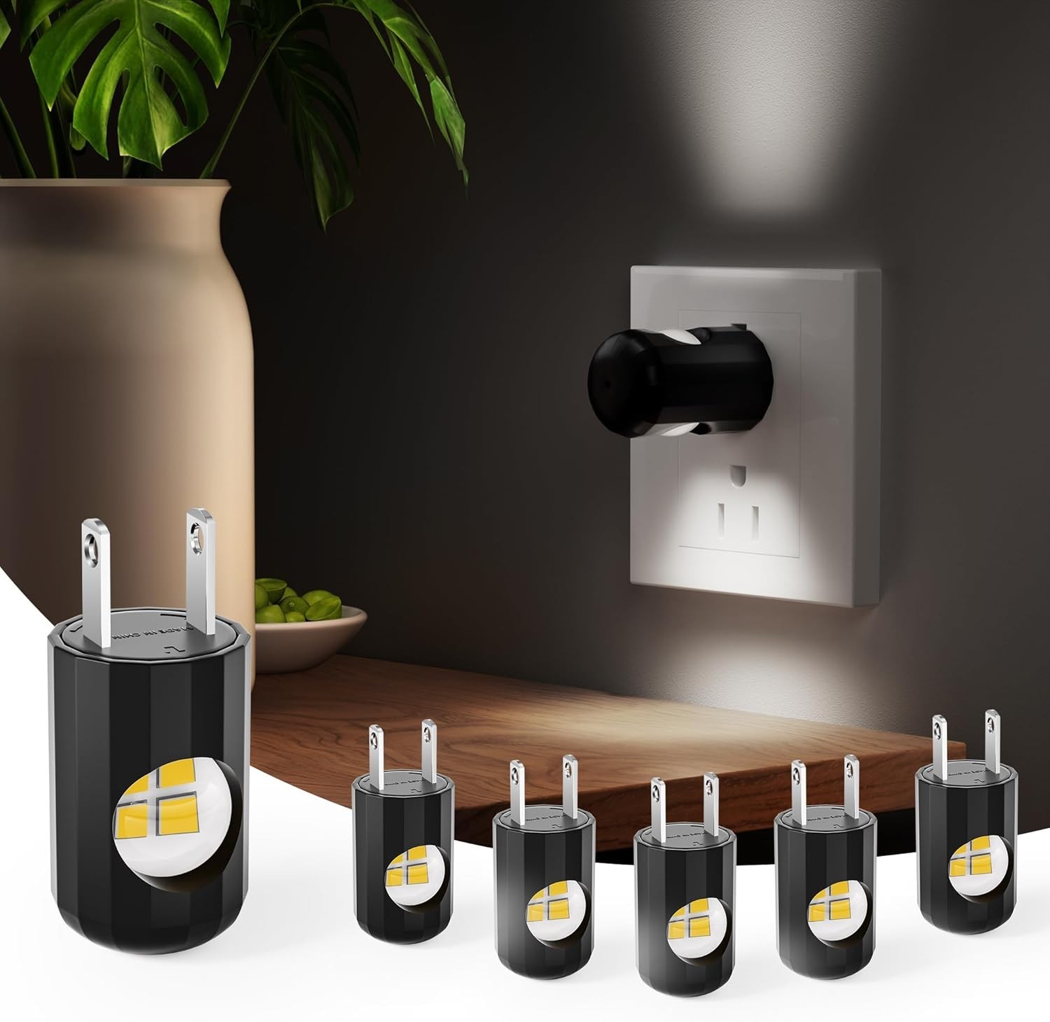 6 Pack LED Night Lights With Dusk To Dawn Sensor 4000K Cool White Plug Plastic