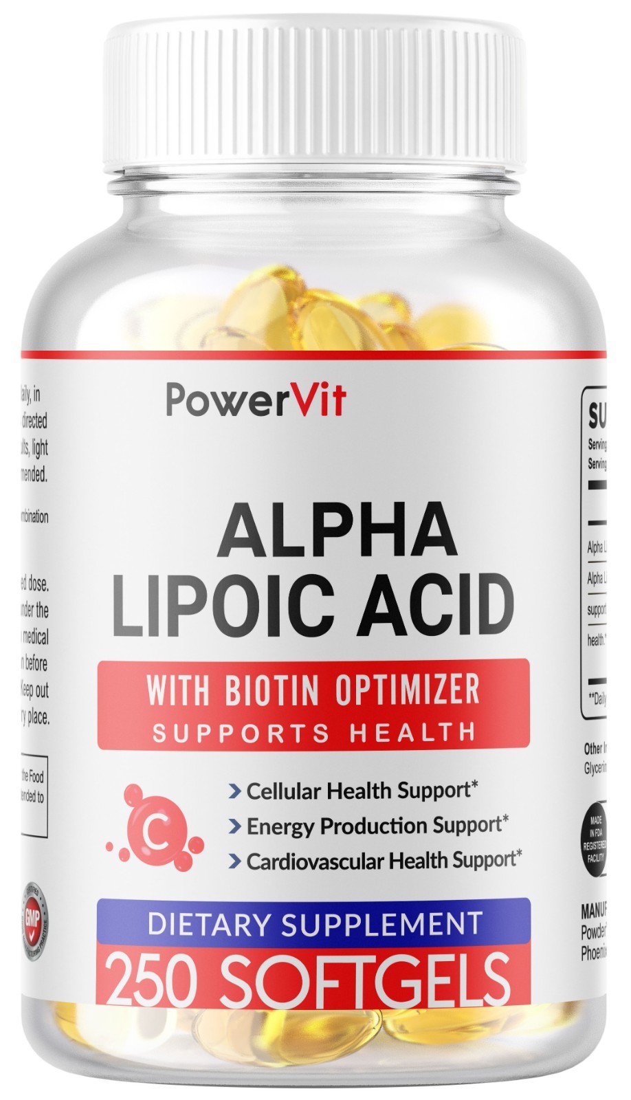 Alpha Lipoic Acid 600mg 250 Softgel with Biotin Optimizer