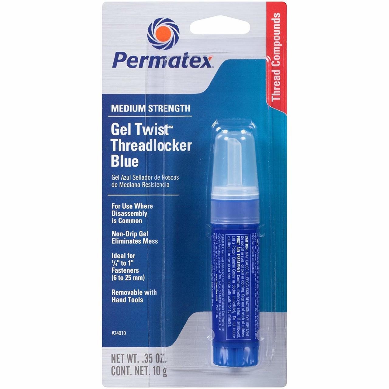 Permatex 24010 Medium Strength Threadlocker Blue Gel, 10 g Gel Twist Applic
