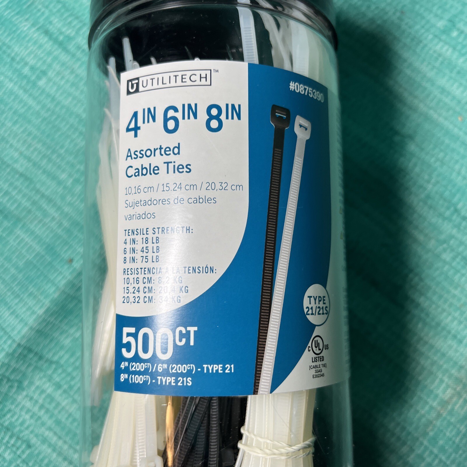 Utilitech Assorted Cable Zip Ties 500 count 4”6” 8” Indoor Outdour UV Protect V3
