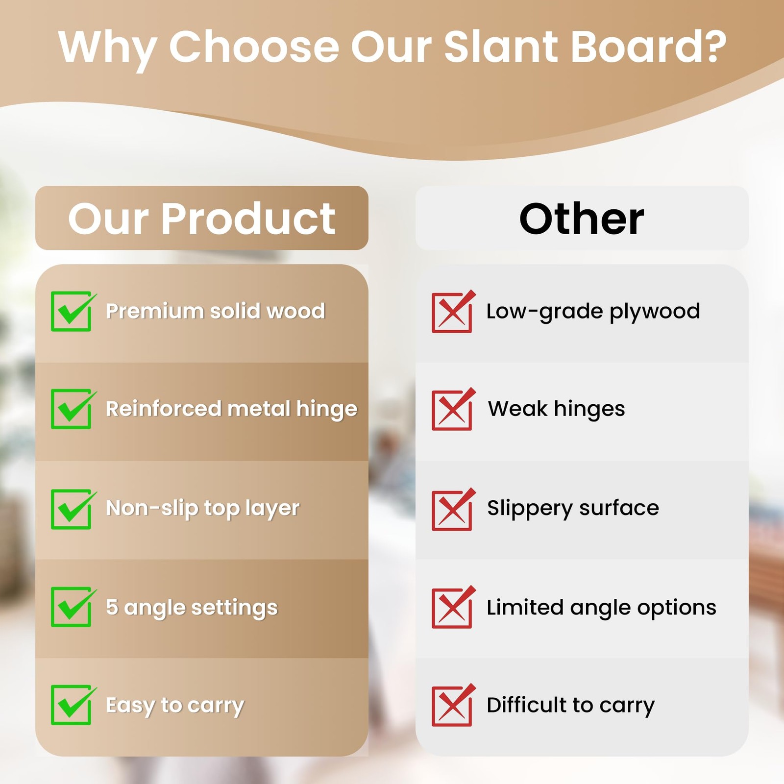 Adjustable Wooden Slant Board for Calf Stretching & Hamstring Flexibility – P...