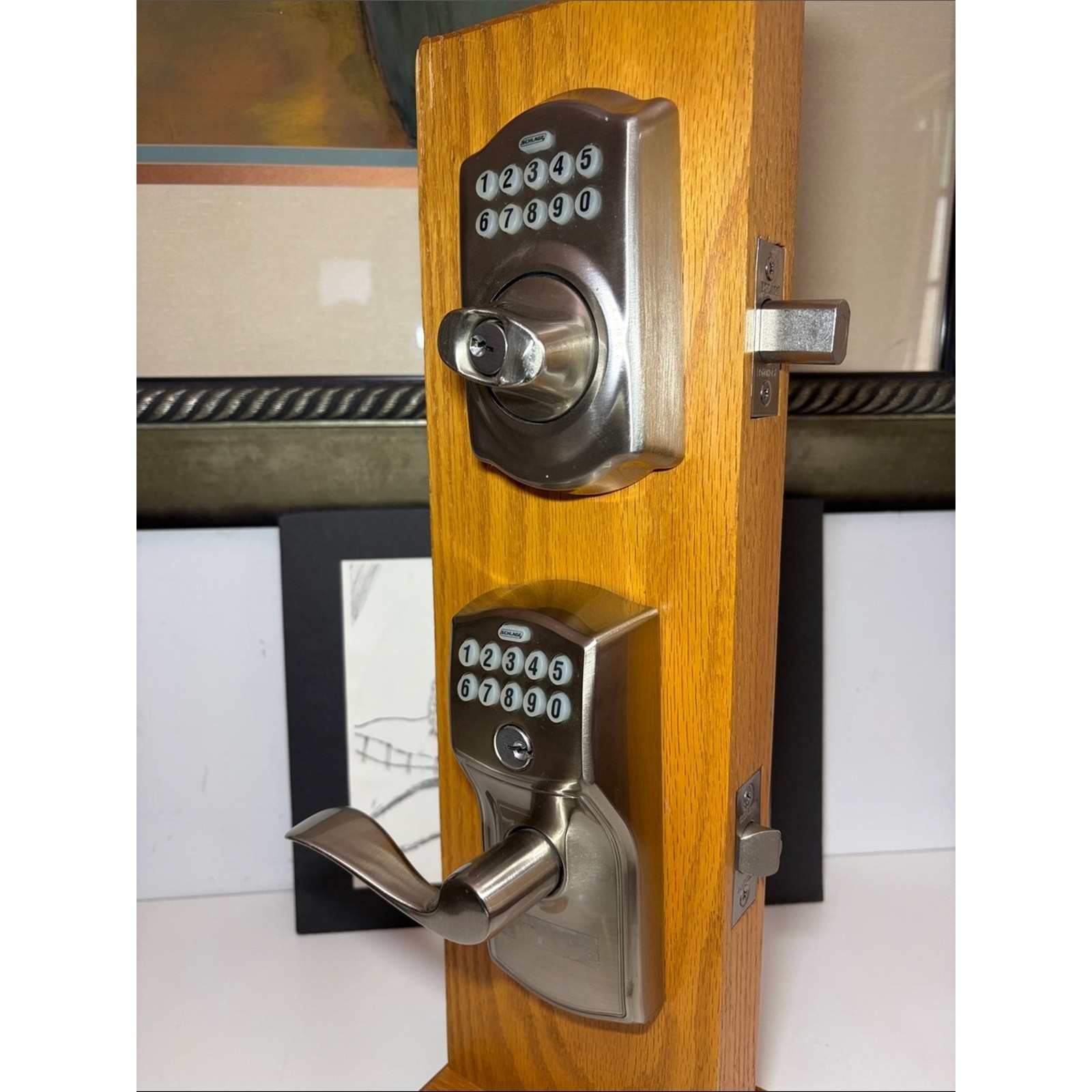 Schlage FE595 CAM/ACC Camelot Keypad with entry handle/Camelot Satin Deadbolt