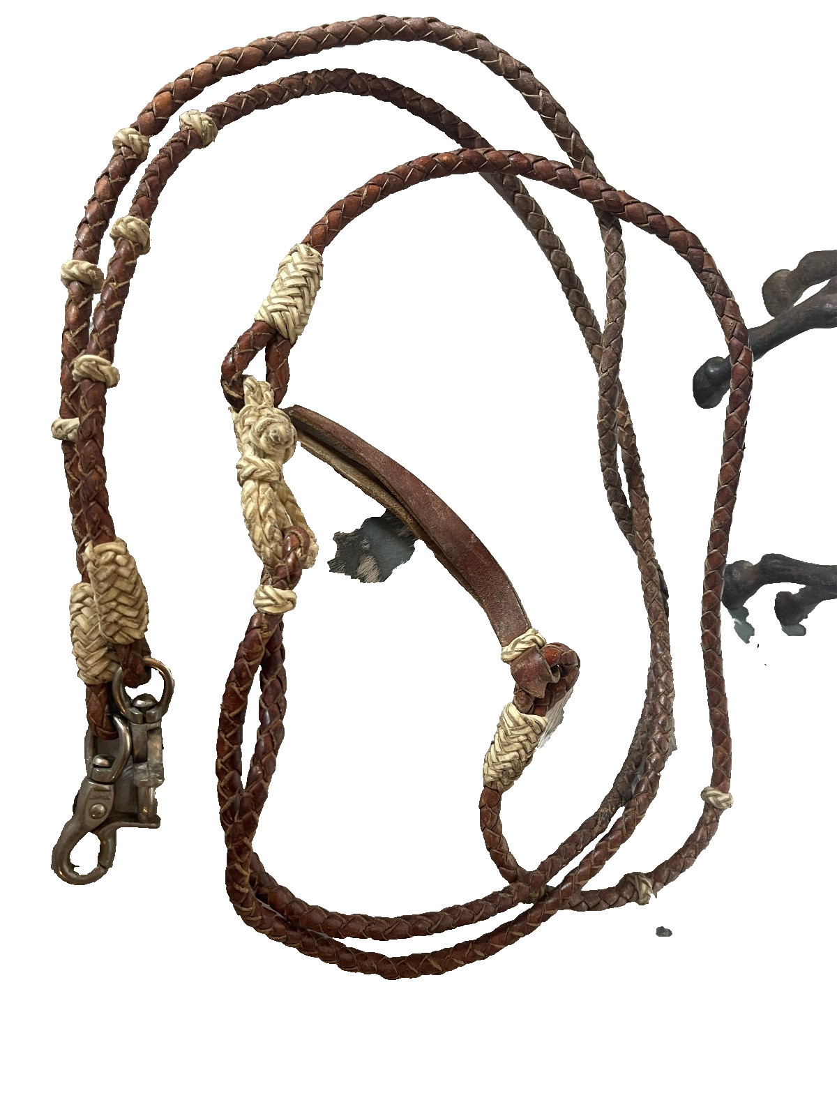 Braided Leather Romal Reins Seventy Nine In Rawhide Accents Trigger Snaps Quirt
