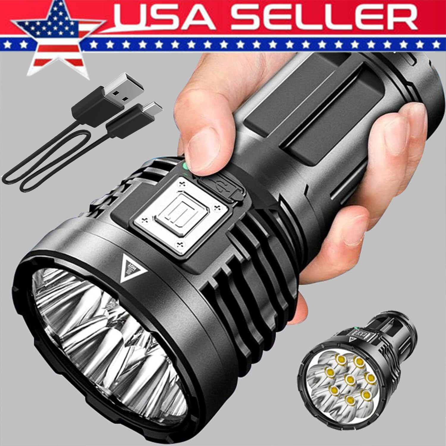 Super Bright 12000000LM Torch 8 LED Flashlight USB Rechargeable Tactical lights