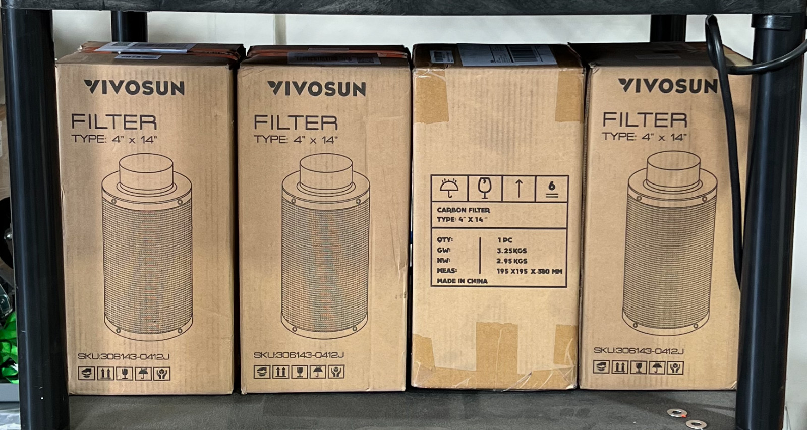 LOT of 4 New VIVOSUN 4" x 14" Carbon Filter for Inline Fan Black 306143-412J NIB