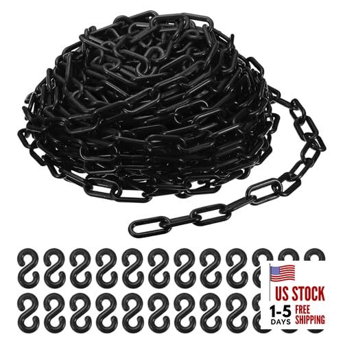 Plastic Chain Links, 100 Foot 2" Safety Barrier Chain for Crowd 100 Feet Black
