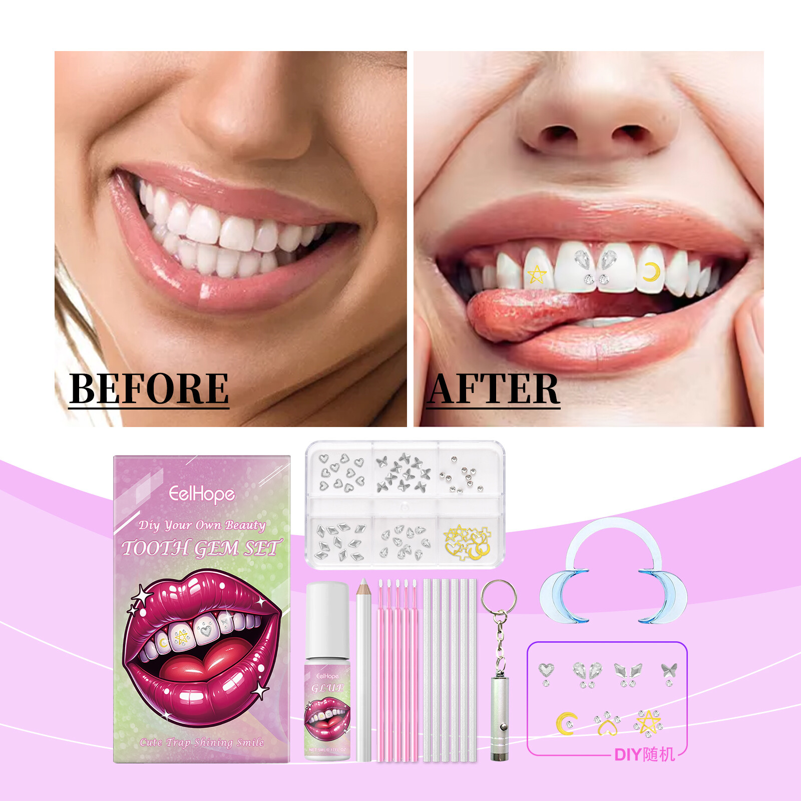 DIY Tooth Gems Kit-Fashion Dental Jewelry Set w/Safe Adhesive-Teeth Decor,LIGHT