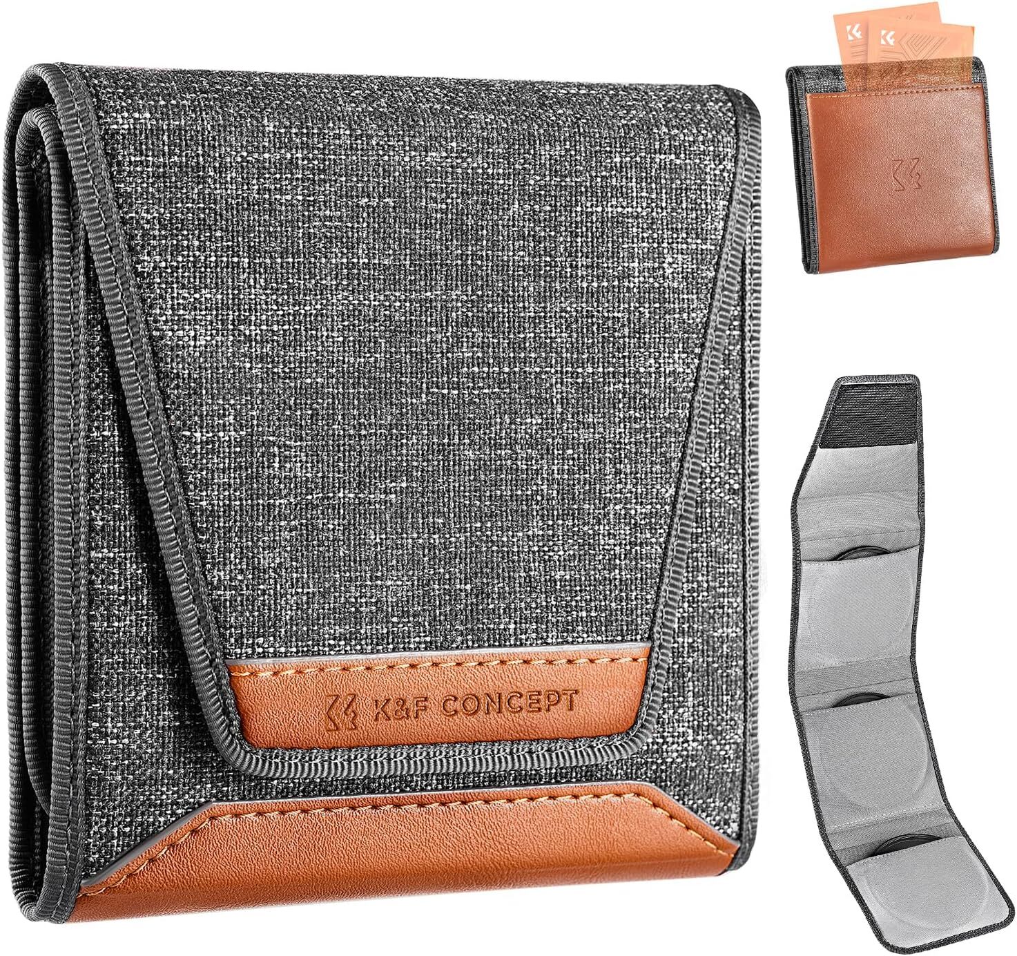 K&F CONCEPT 3 Pocket Padded Folding Lens Filter Wallet Case Bag