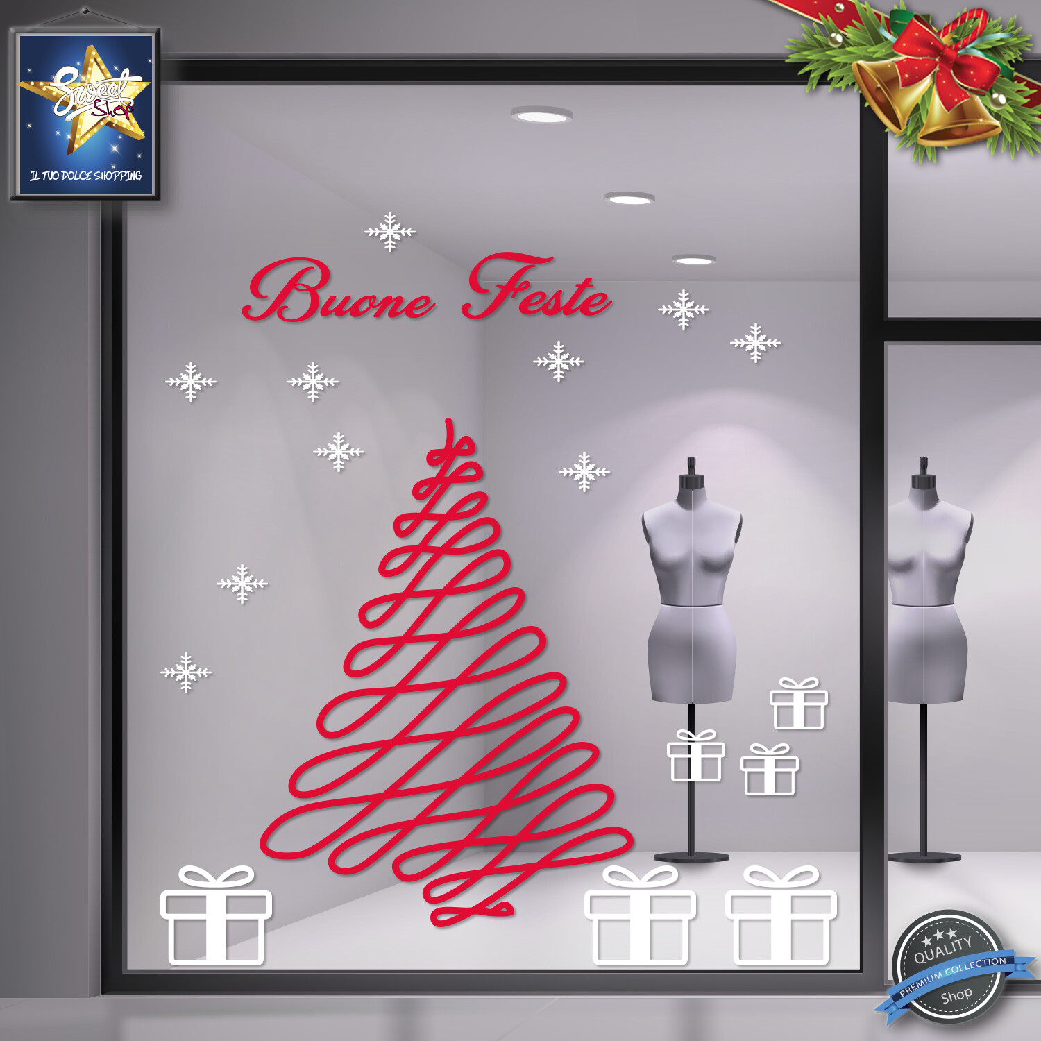 Glass window stickers showcase, showcase shop christmas decoration