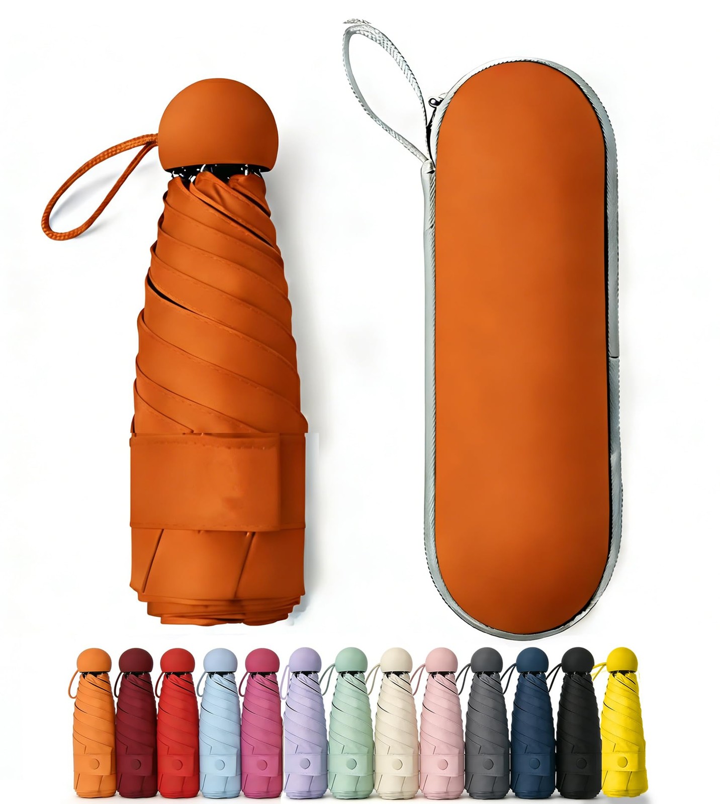 Baraida Mini Umbrella for Purse with Case, Sturdy Travel Mini/Pocket, Orange
