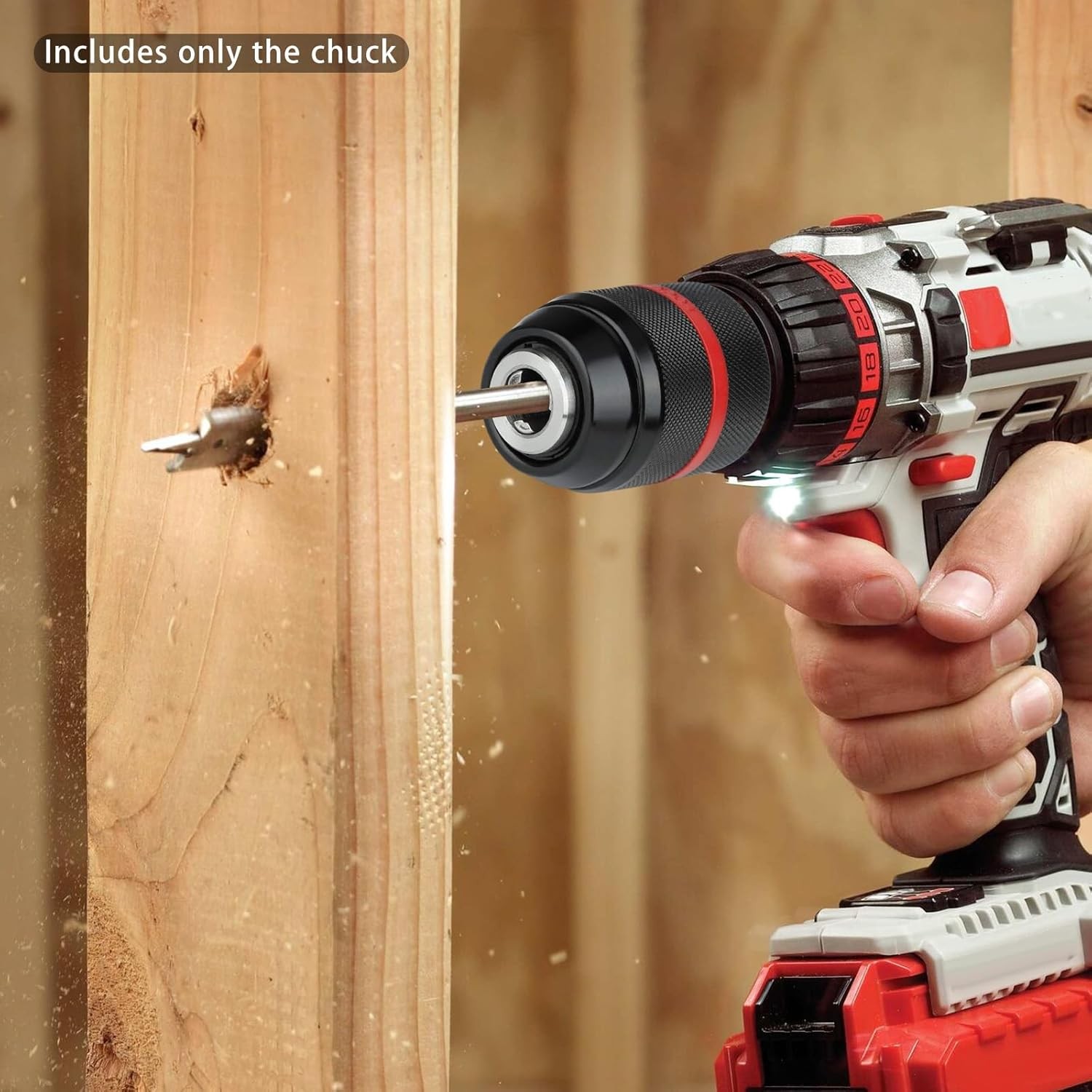 13mm Hand-Tight Self-Locking Drill Chuck with Round & Hex Shank Adapters