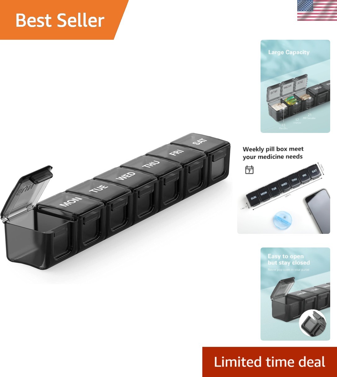 Effortless Weekly Pill Organizer - 7 Compartments for Large Vitamins & Fish Oils