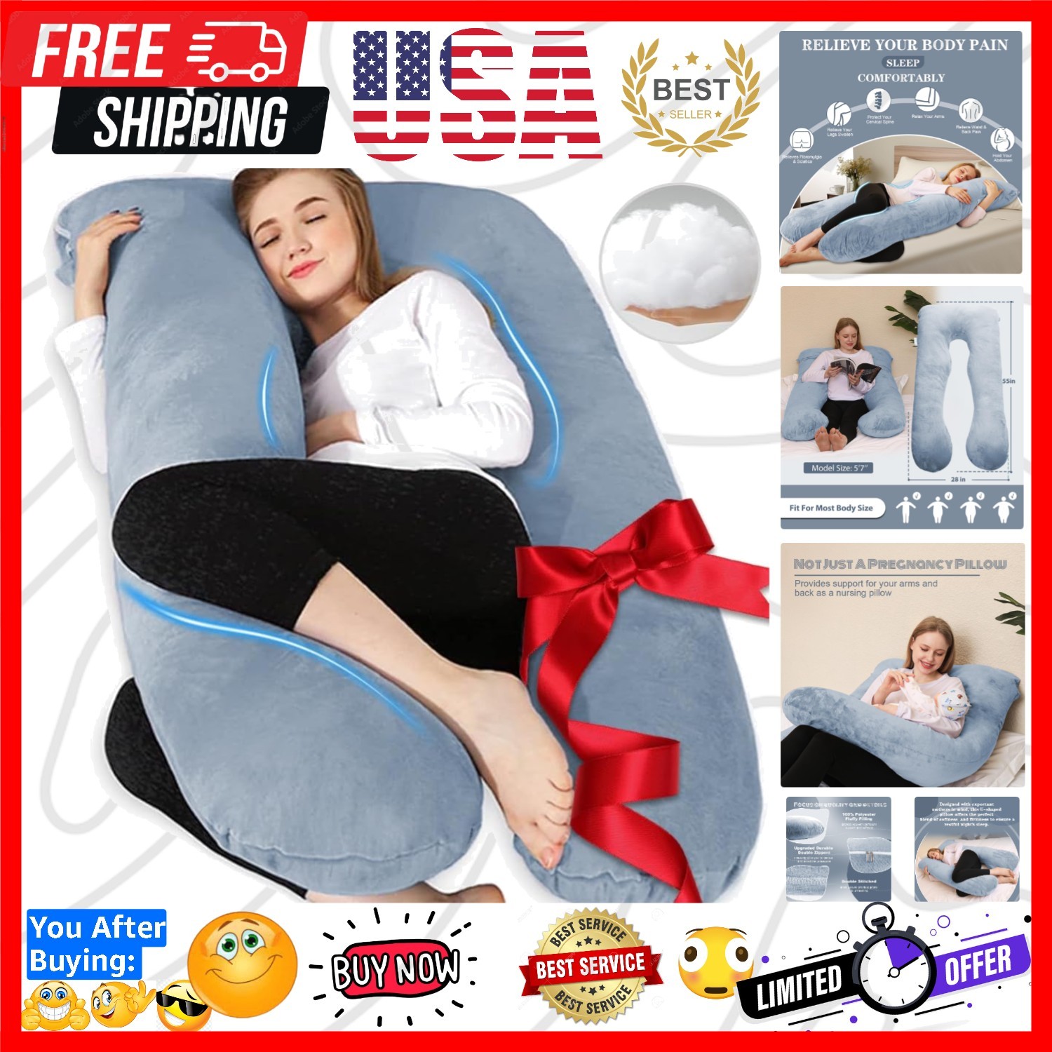 Pregnancy Pillows - U Shaped Maternity Pillow for Pregnant Women with Velvet ...