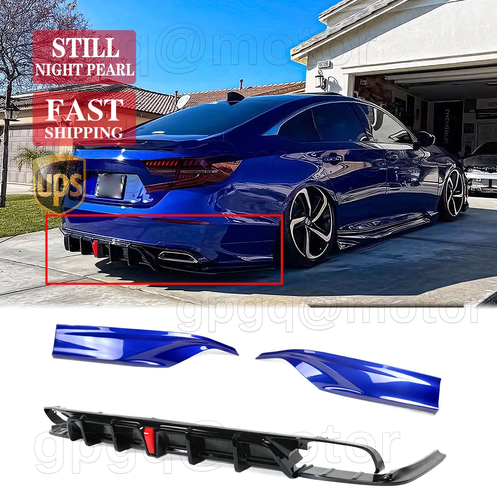 For Honda Accord 2018-2020 Yofer V2 Rear Diffuser+Still Night Blue Corner Spats