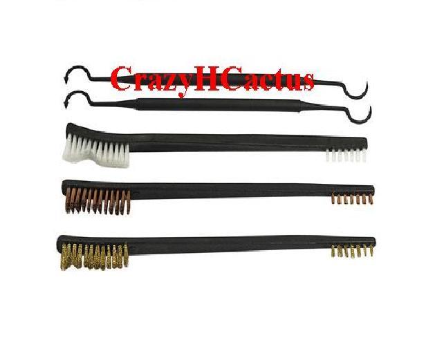 5 Piece Gun Rifle Pistol Cleaning Brushes Brush Kit Set Copper/Brass/Nylon+Picks