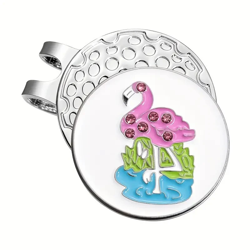 Flamingo Golf Hat Clip with Removable Ball Marker-7 pink gem stones