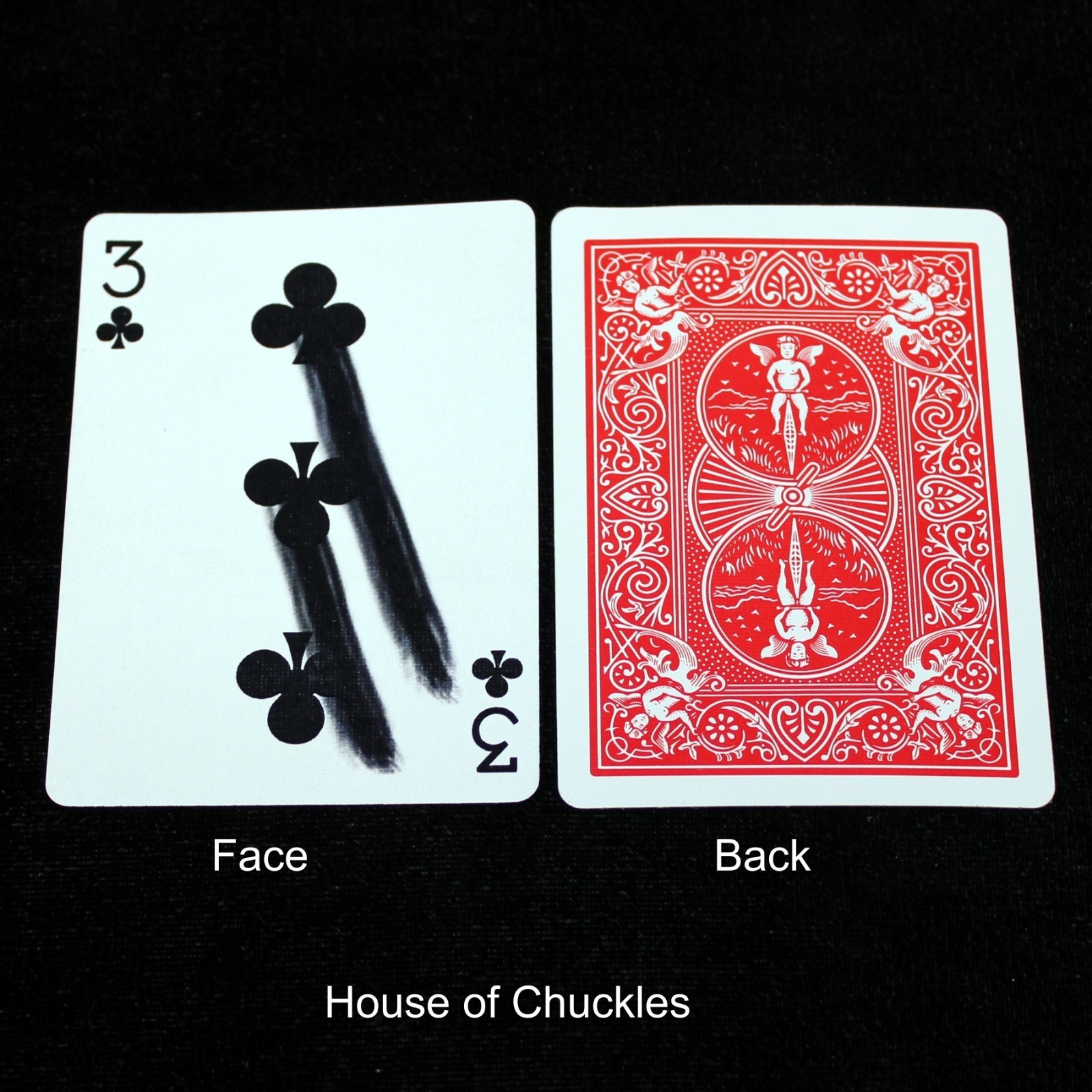 3 of Clubs - Smeared, Bicycle Printed Gaff Card, Red