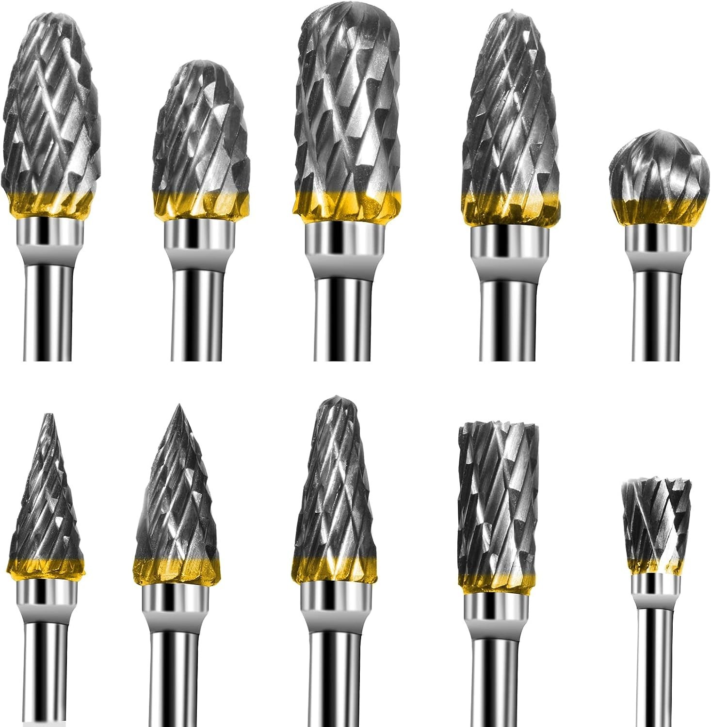 Tungsten Carbide Rotary Burr Set 10PCS Double Cut Grinding Head 1/4 In Die Gr...